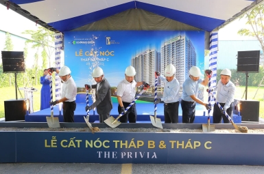 TẬP ĐOÀN KHANG ĐIỀN CHÍNH THỨC CẤT NÓC 2 THÁP B và C CỦA DỰ ÁN THE PRIVIA 